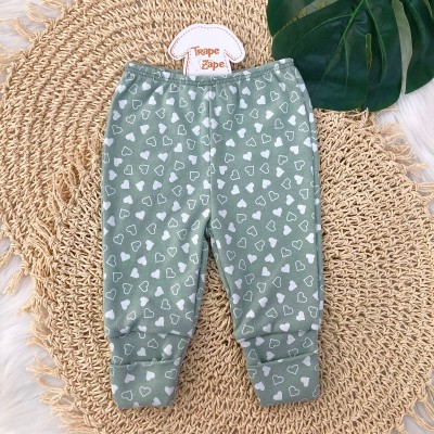 Kit 3 Calças - Florido off e verde, verde e verde corações